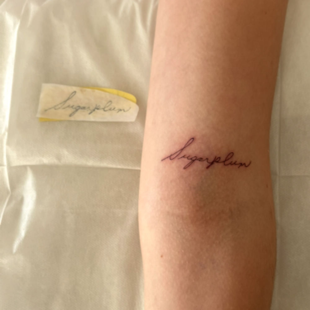 handwriting tattoo at inkbyhalie • lochdidmyink in brick, NJ