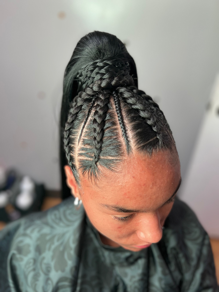 Feed In Bun With Mini Braids