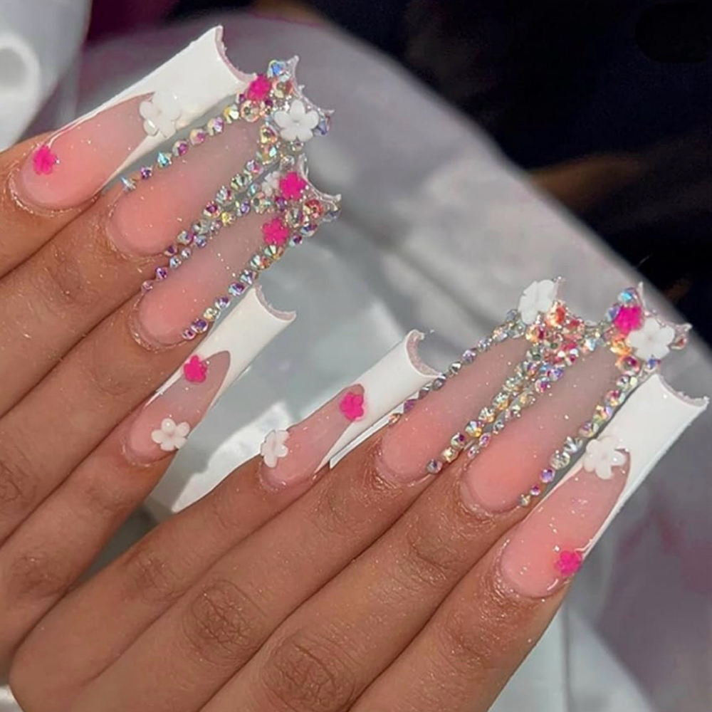 #12 French tip full bling set at Kandys Glam Bar LLC in San Antonio, TX