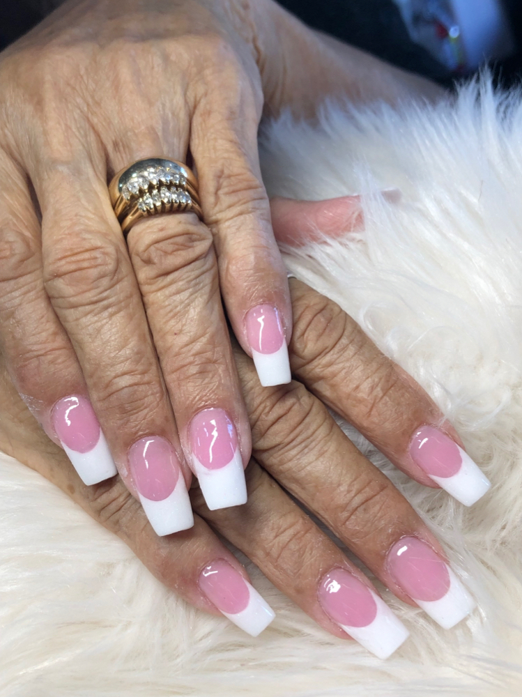 Pink And White Acrylic Full Set Sh at White orchid nails in Bullhead City, AZ