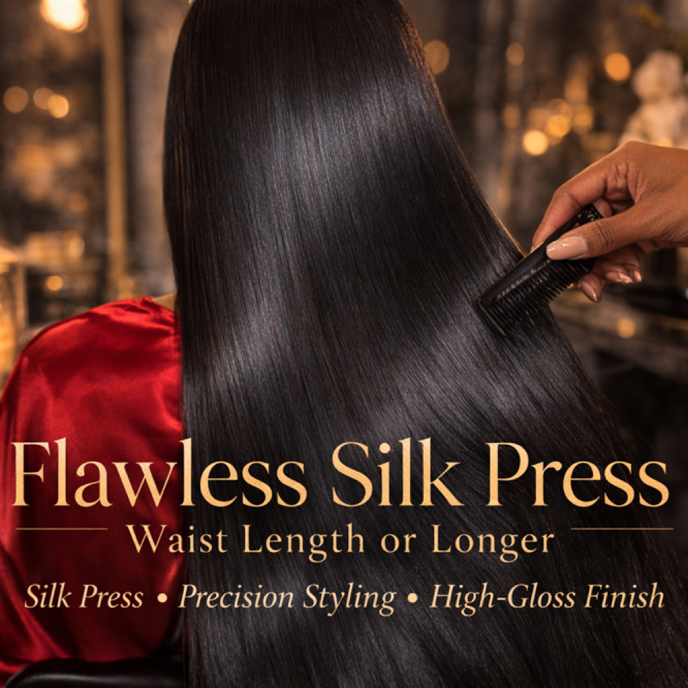 Flawless Silk Press*waist or Longer at HFS Trichology & HeadSpa Inc. in Stockton, CA