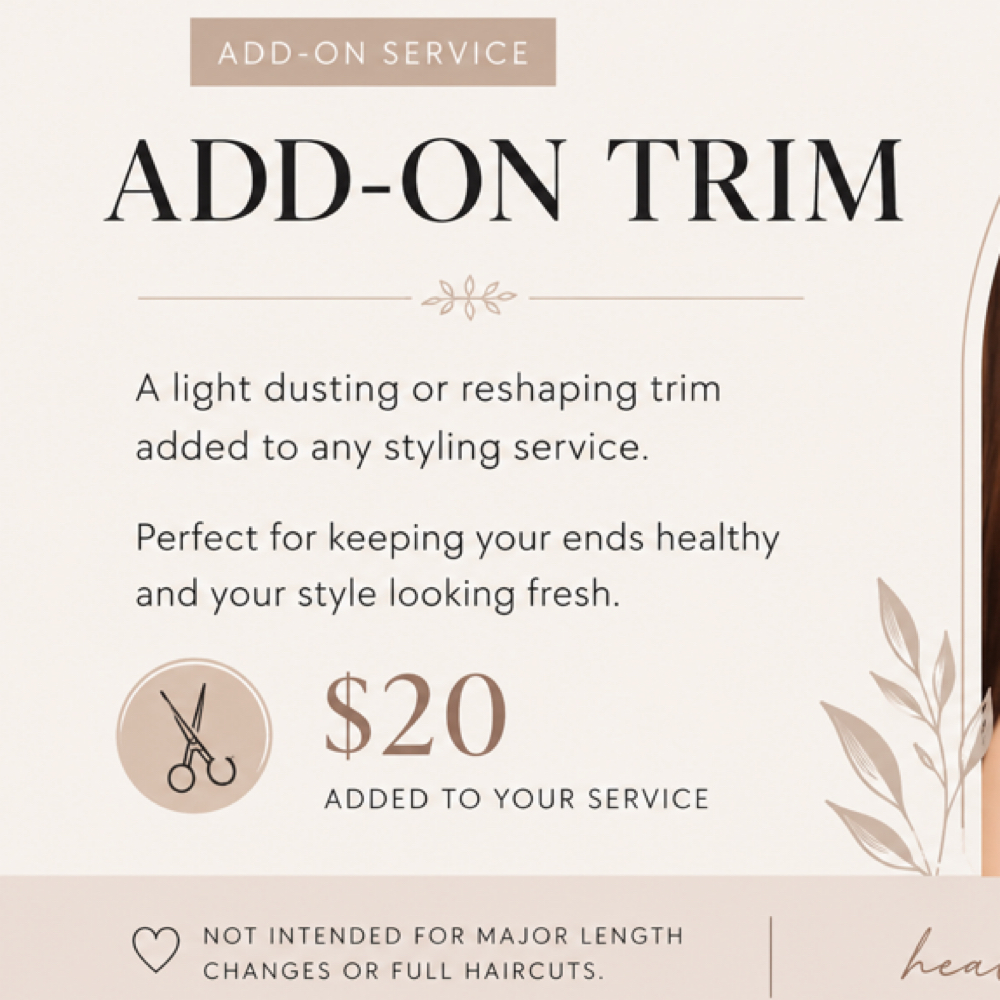 Add-On Trim – $20 at Roots & Boots Hair Studio in White House, TN