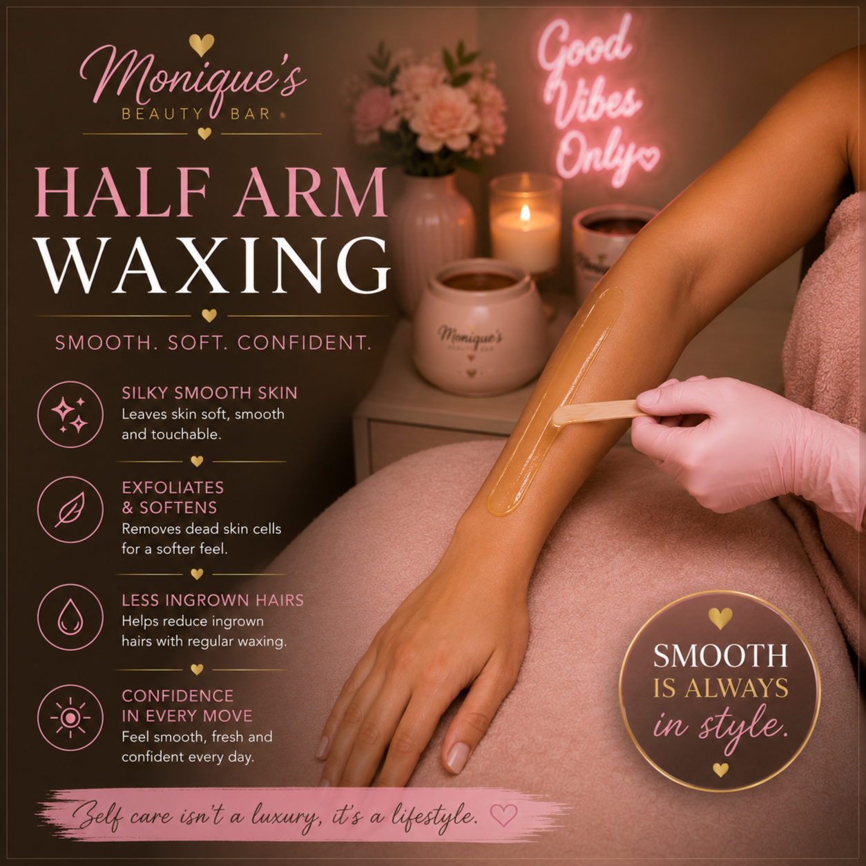 Half Arm Waxing at Monique's Beauty Bar in Charlotte, NC