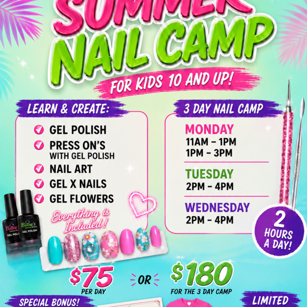 Weekly Nail Camp at Billie’s Luxury Nails in Fayetteville, NC