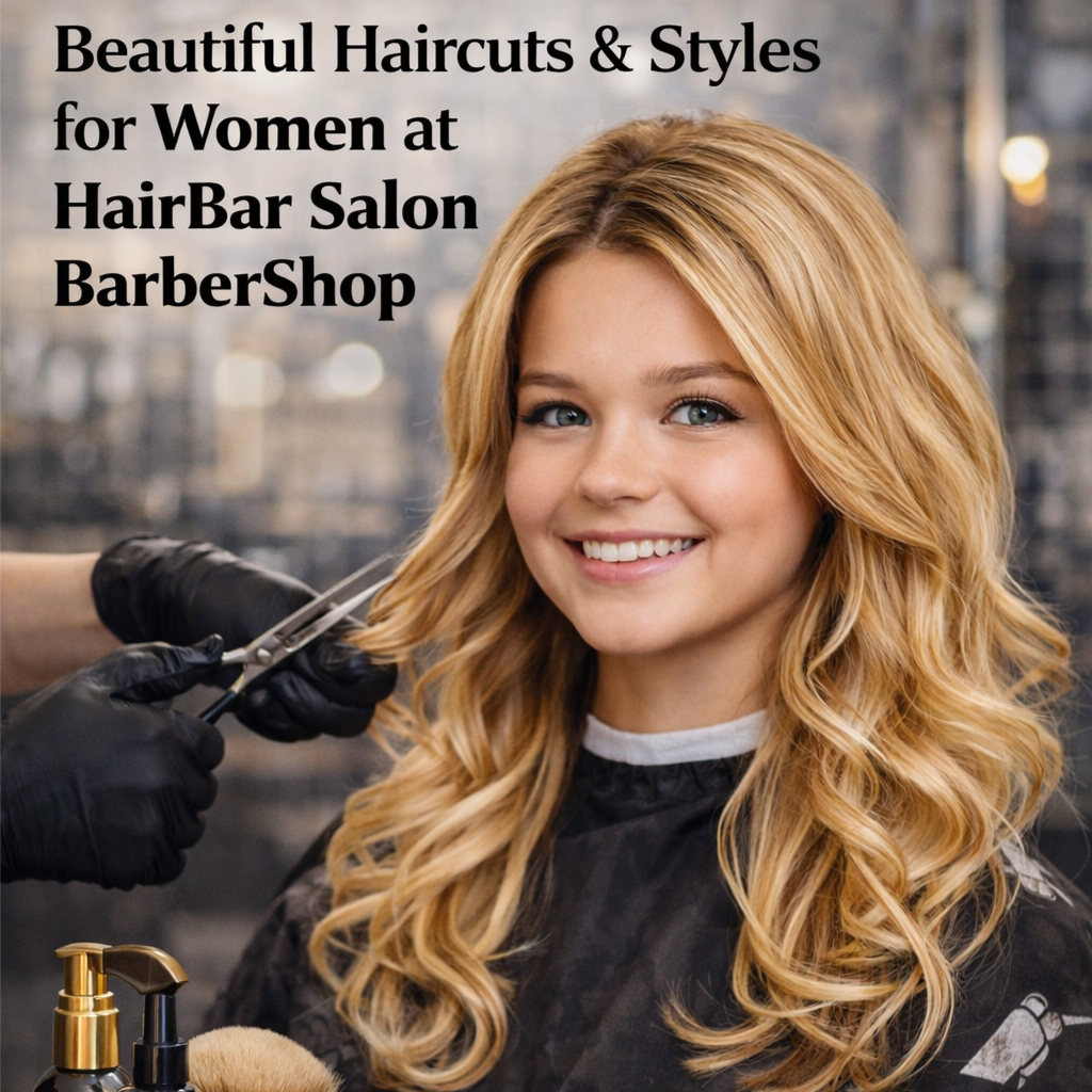 Women’s Haircut at HairBar Salon BarberShop in Cross Roads, TX