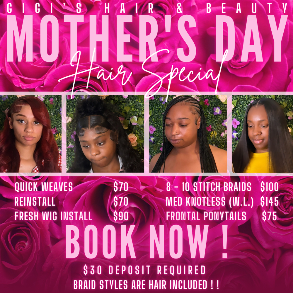 MOTHER'S DAY SPECIAL 🩷❤️💜 at GiGi’s Hair & Beauty in Titusville, FL