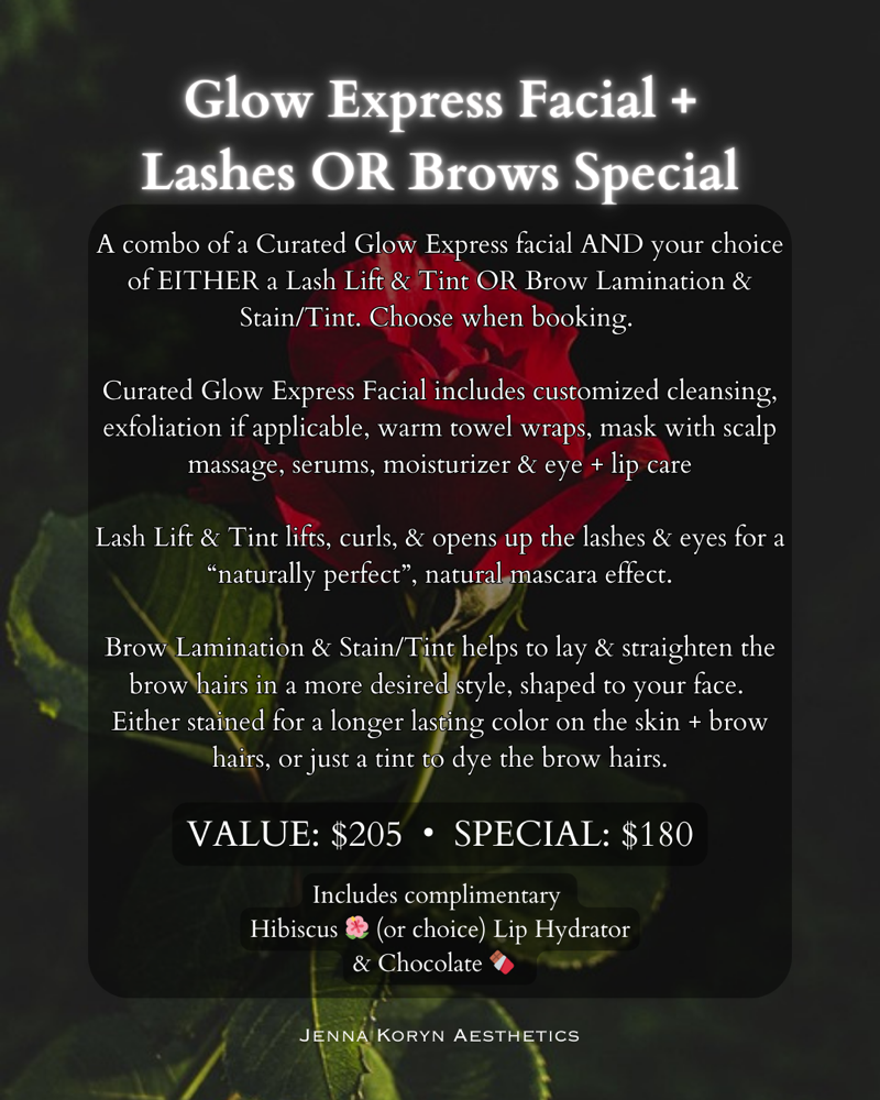 💘 Express Facial + Lashes OR Brows