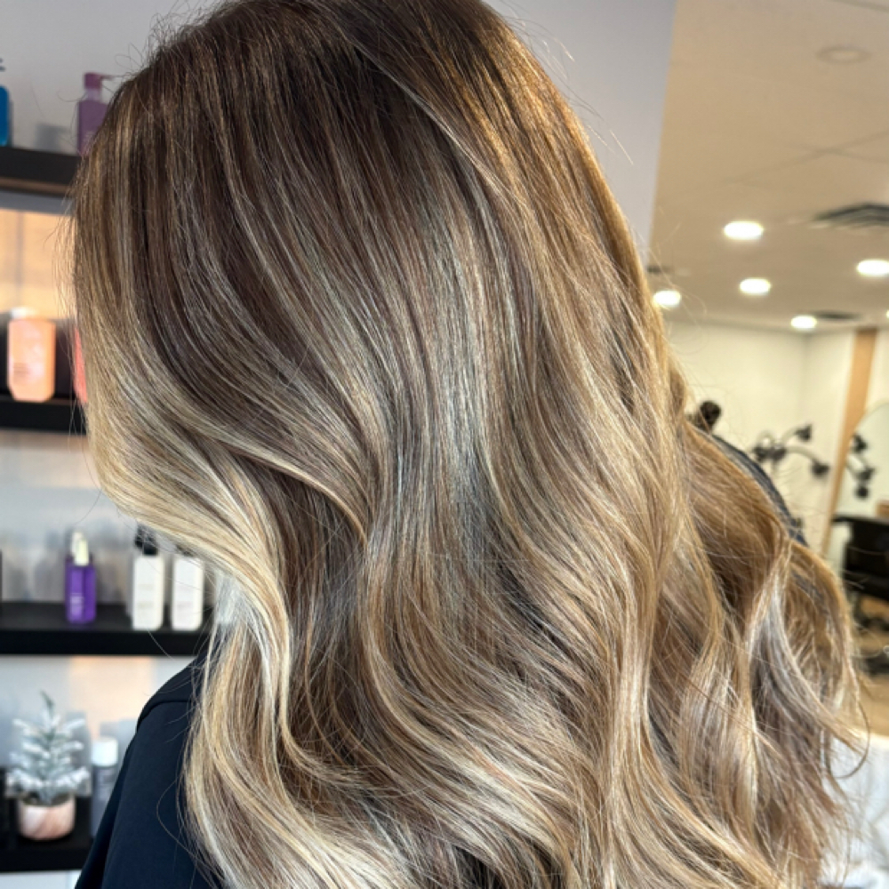 Grey Coverage+Full Highlight at Dakota Beach Gölden Salon & Co. in Plymouth, MI