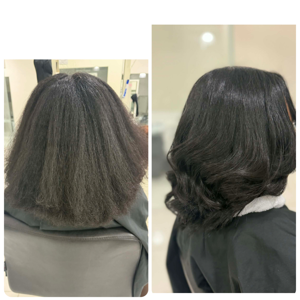 Relaxer + Cut + Style at The Pink Comb in Frisco, TX