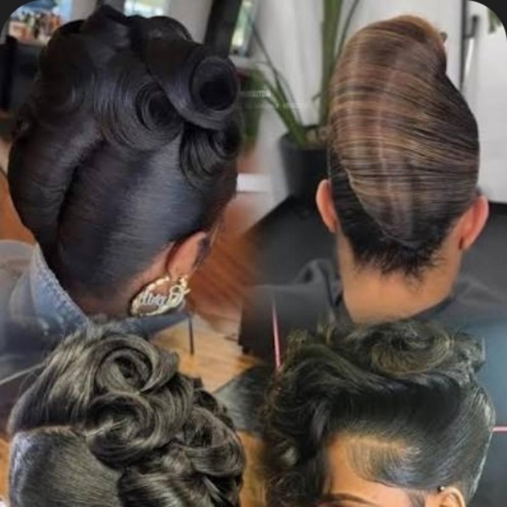 WIG INSTALL UPDO at De lux beauty bar in New York, NY