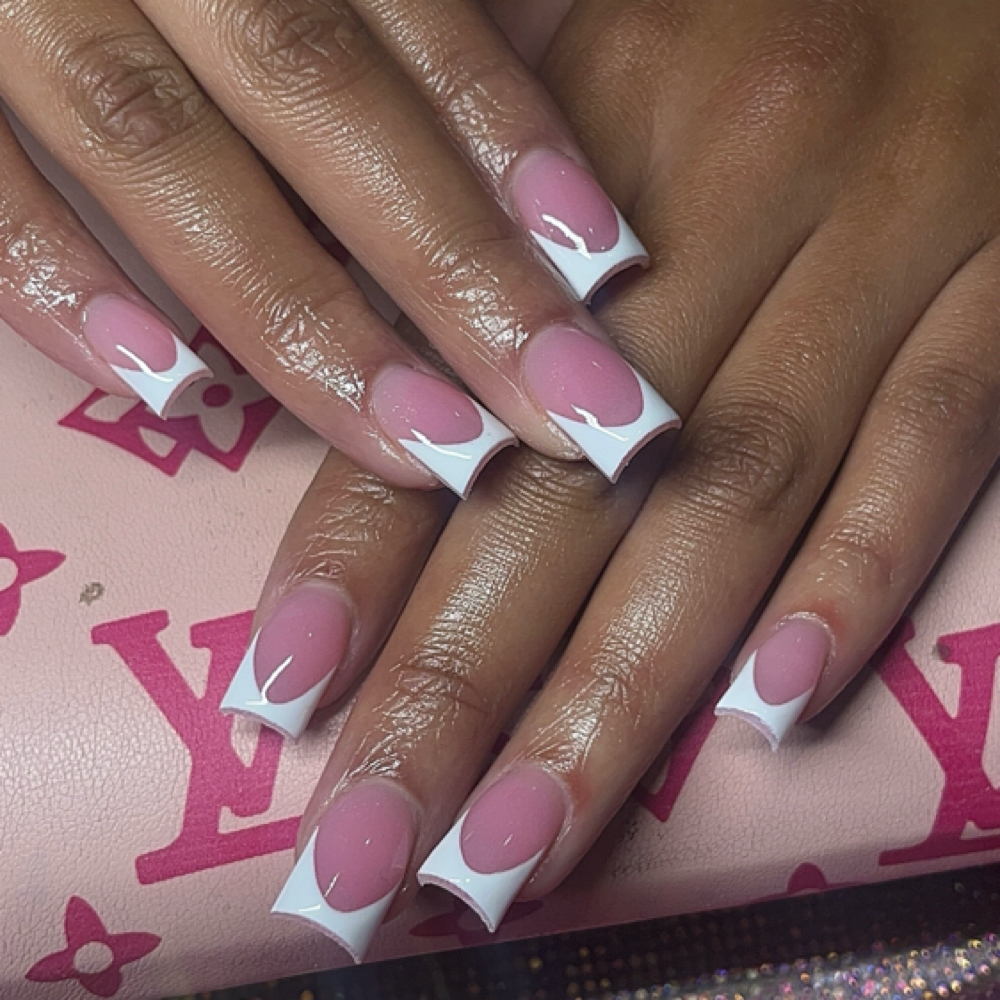 basic short french tips/1 color at Nails by Val in Powder springs and alpharetta, GA