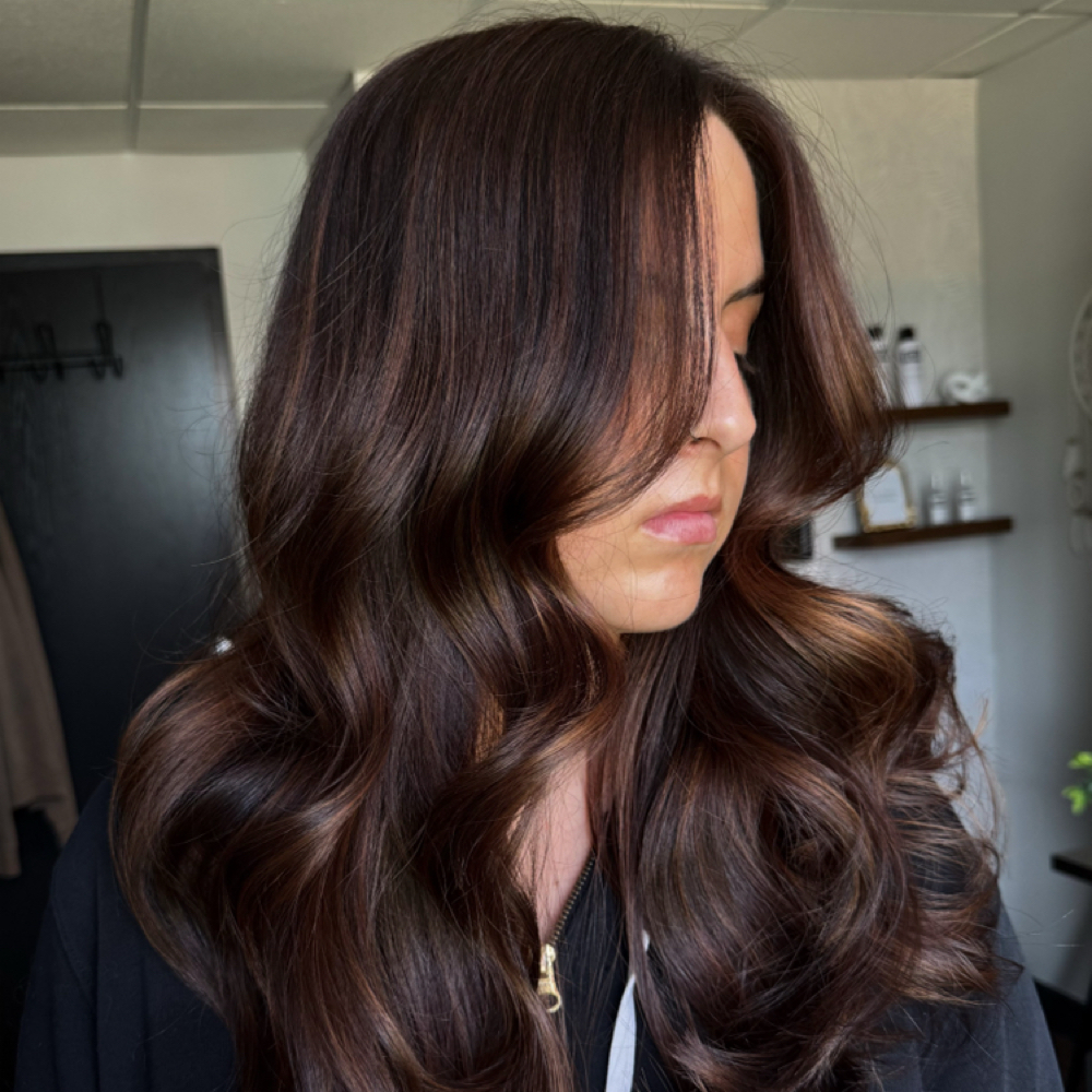 Dimensional Brunette + Gloss at Hair by Victoria in Knoxville, TN