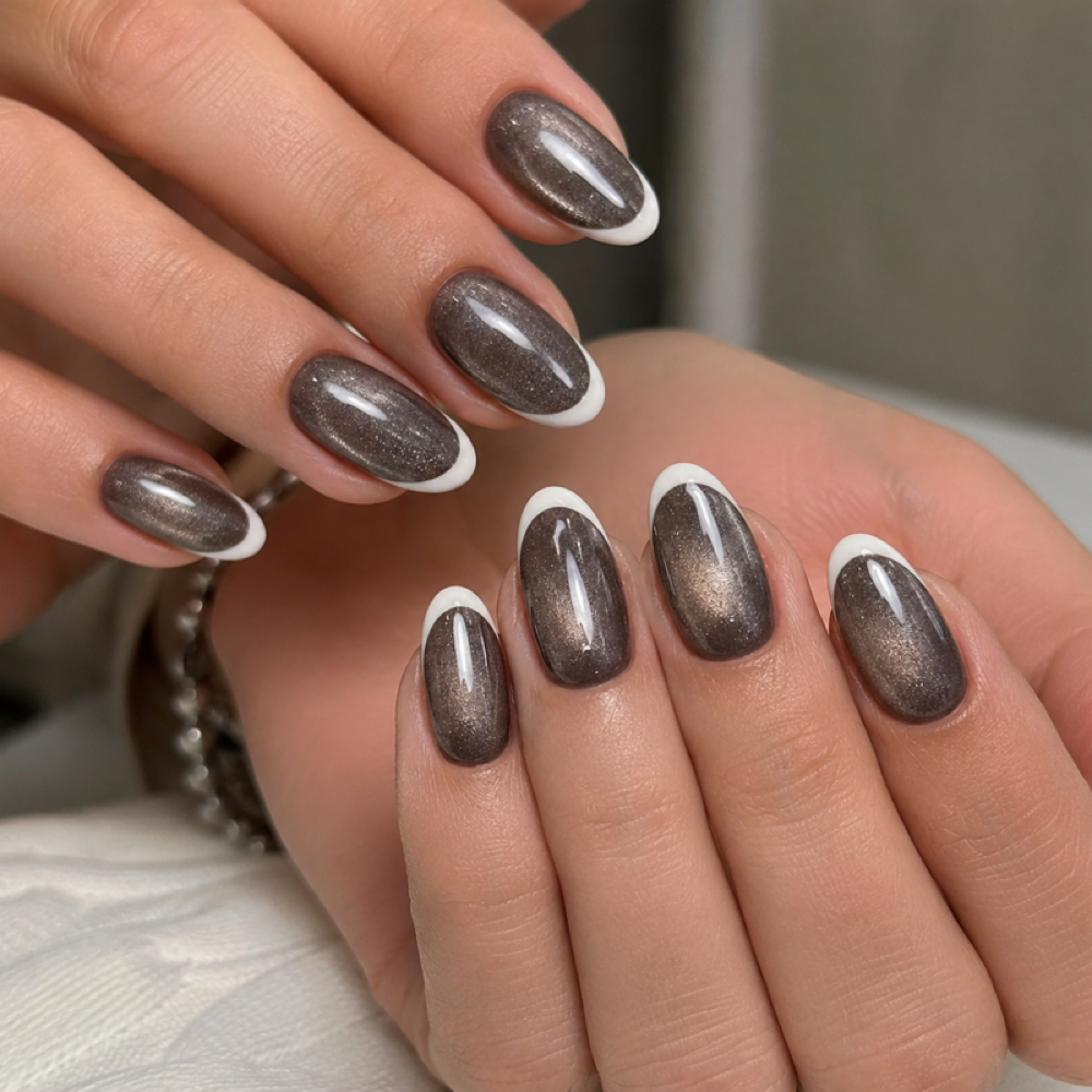 Medium Cat Eye + French — $125 at Julia Nails Florida in Orlando, FL