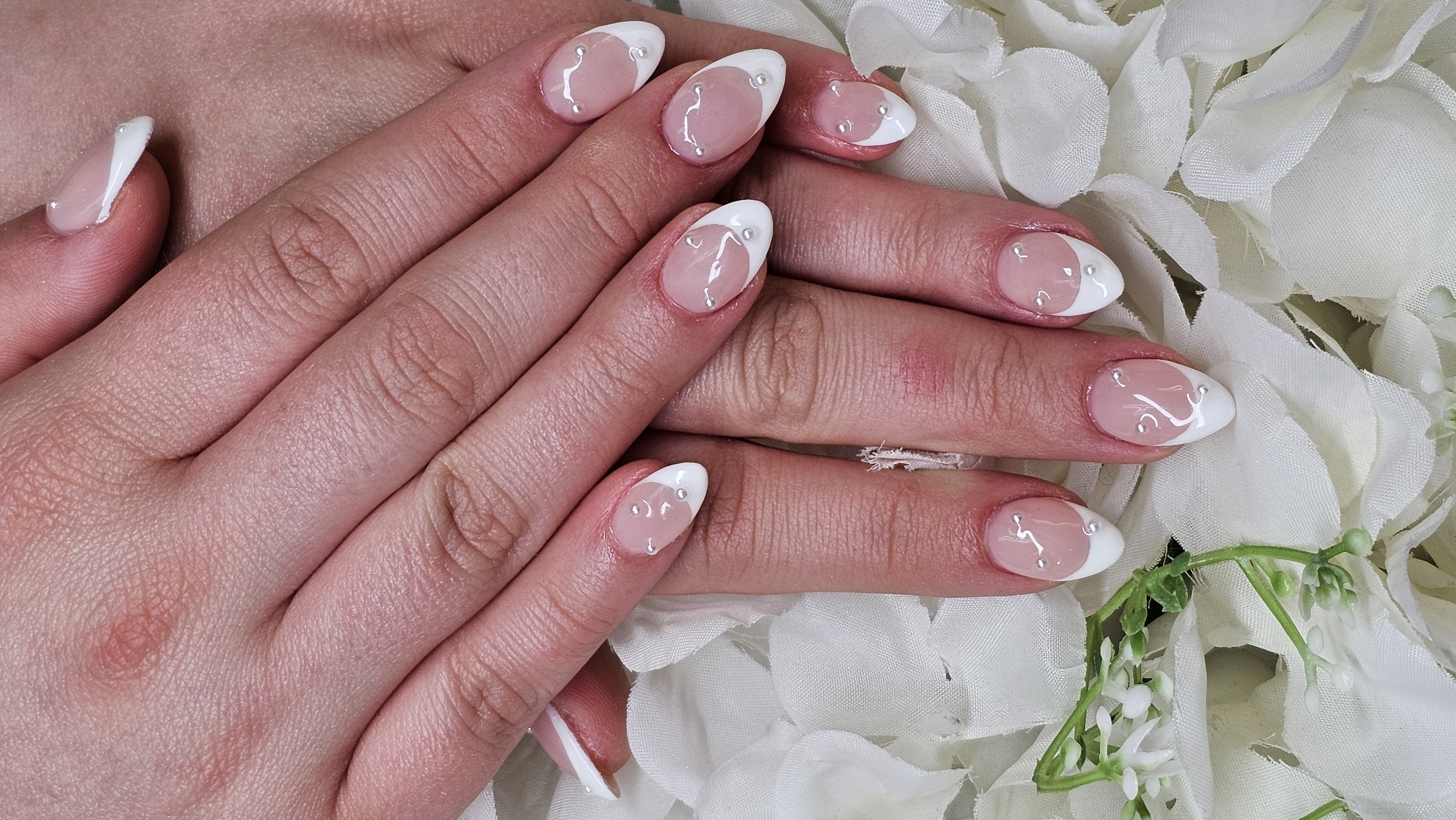 Pink and white full set at MYangNails in Mocksville, NC