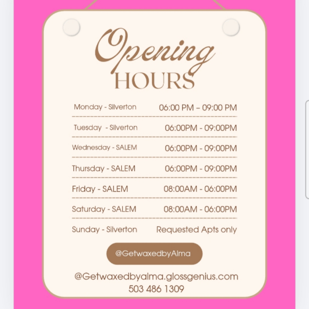 Business Hours and Locations at GetwaxedbyAlma in Salem, OR