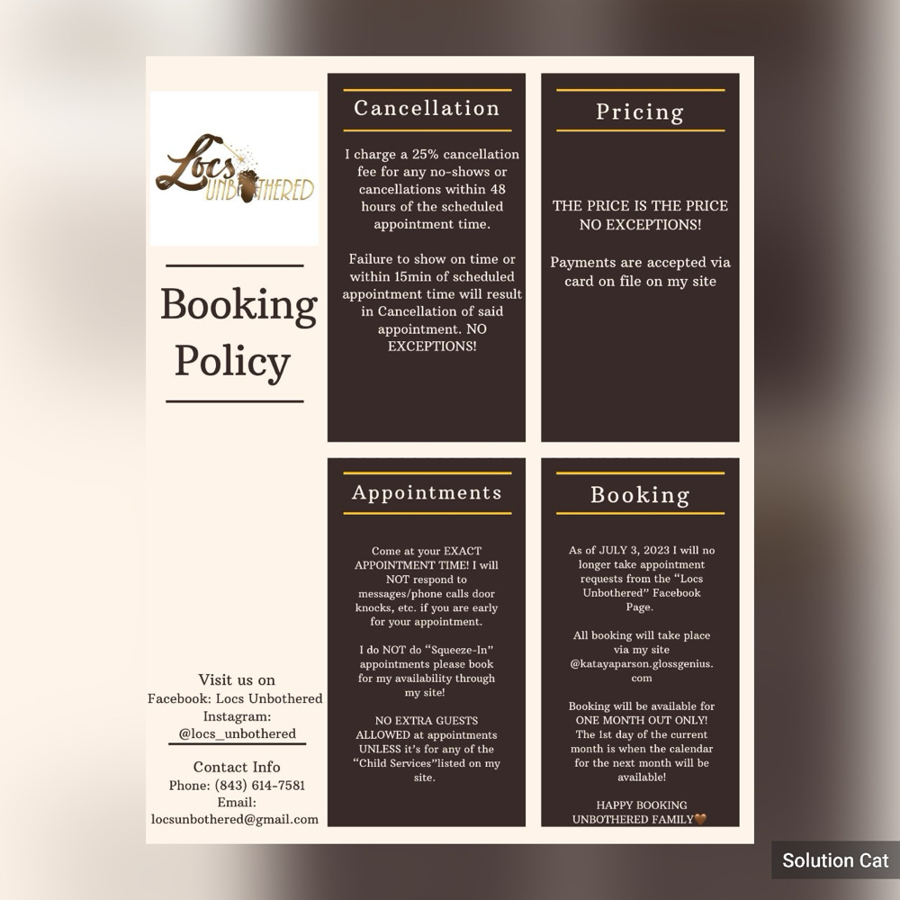BOOKING POLICY READ BEFORE BOOKING!