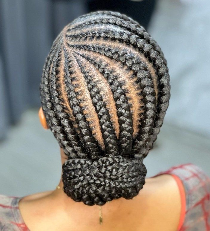 Women Braid Bun To The Back W/Weave
