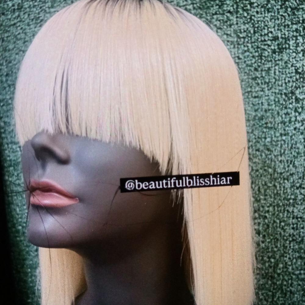 Blonde Blunt Cut Bob W/Chinese Bang at Beautiful Bliss Hair & Beauty Supply LLC. in Sandy Springs, GA