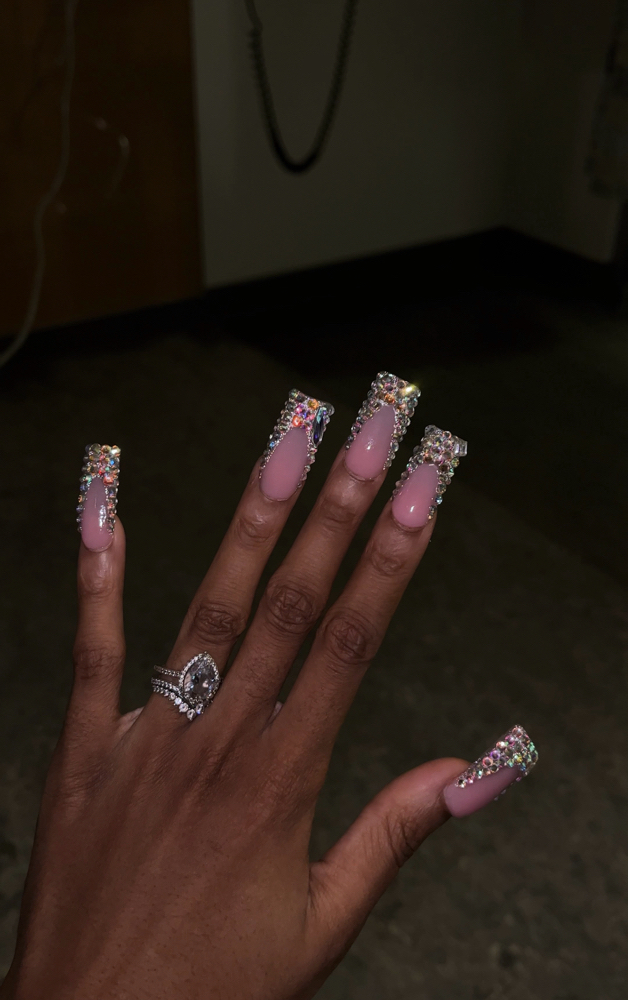 Full Bling’d nails S-Med Long