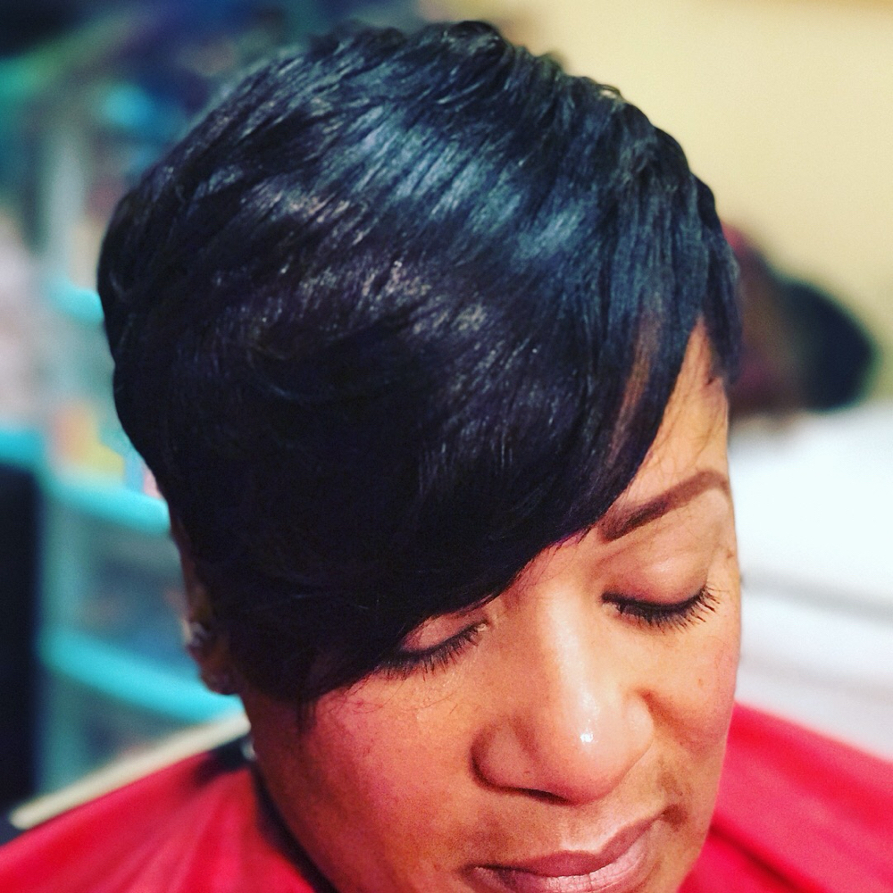 Relaxer+ Precision Cut+ Style at Styles By Angela Renee in Md, MD