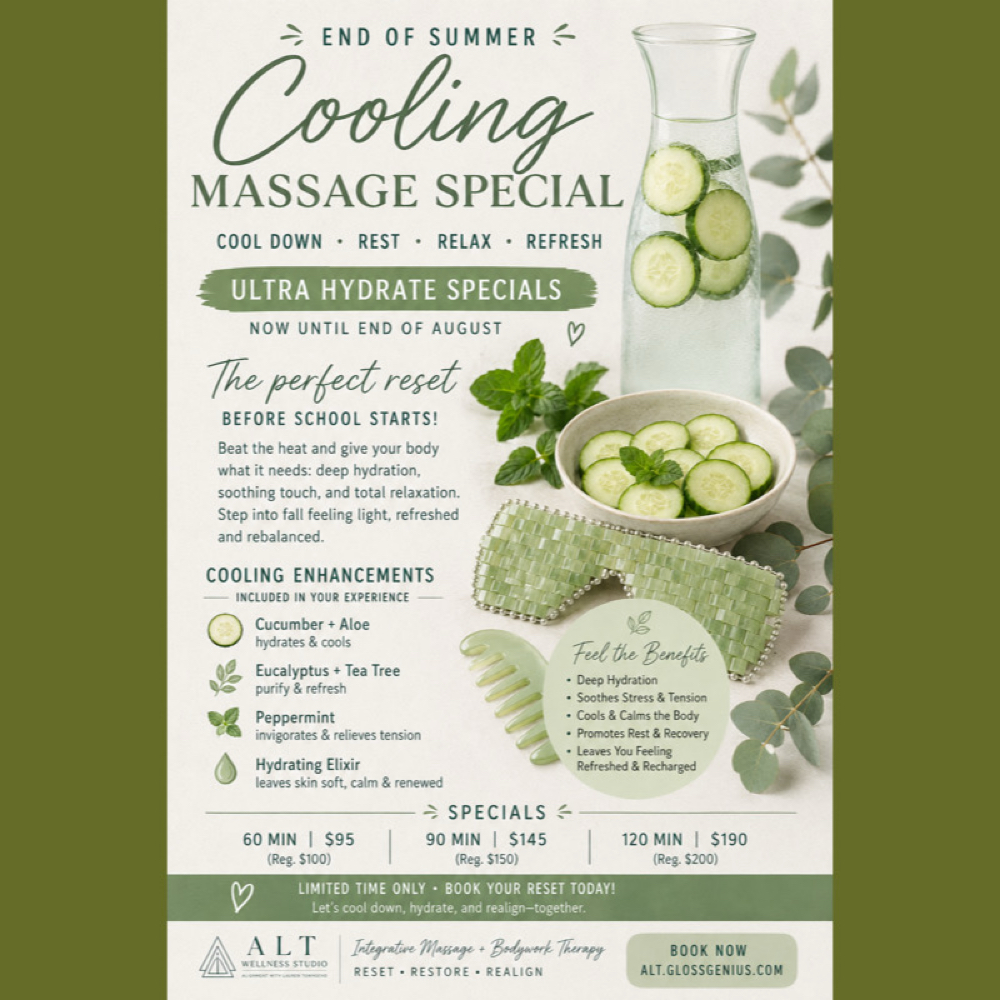 •Cooling Massage Special• at ALT Wellness Studio Alignment with Lauren Townsend in Rock Hill, SC