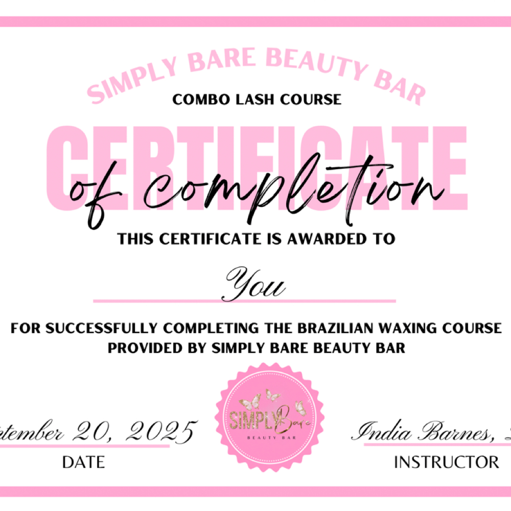 1-on-1 Brazilian Waxing Course at Simply Bare Beauty Bar in Fountain, NC