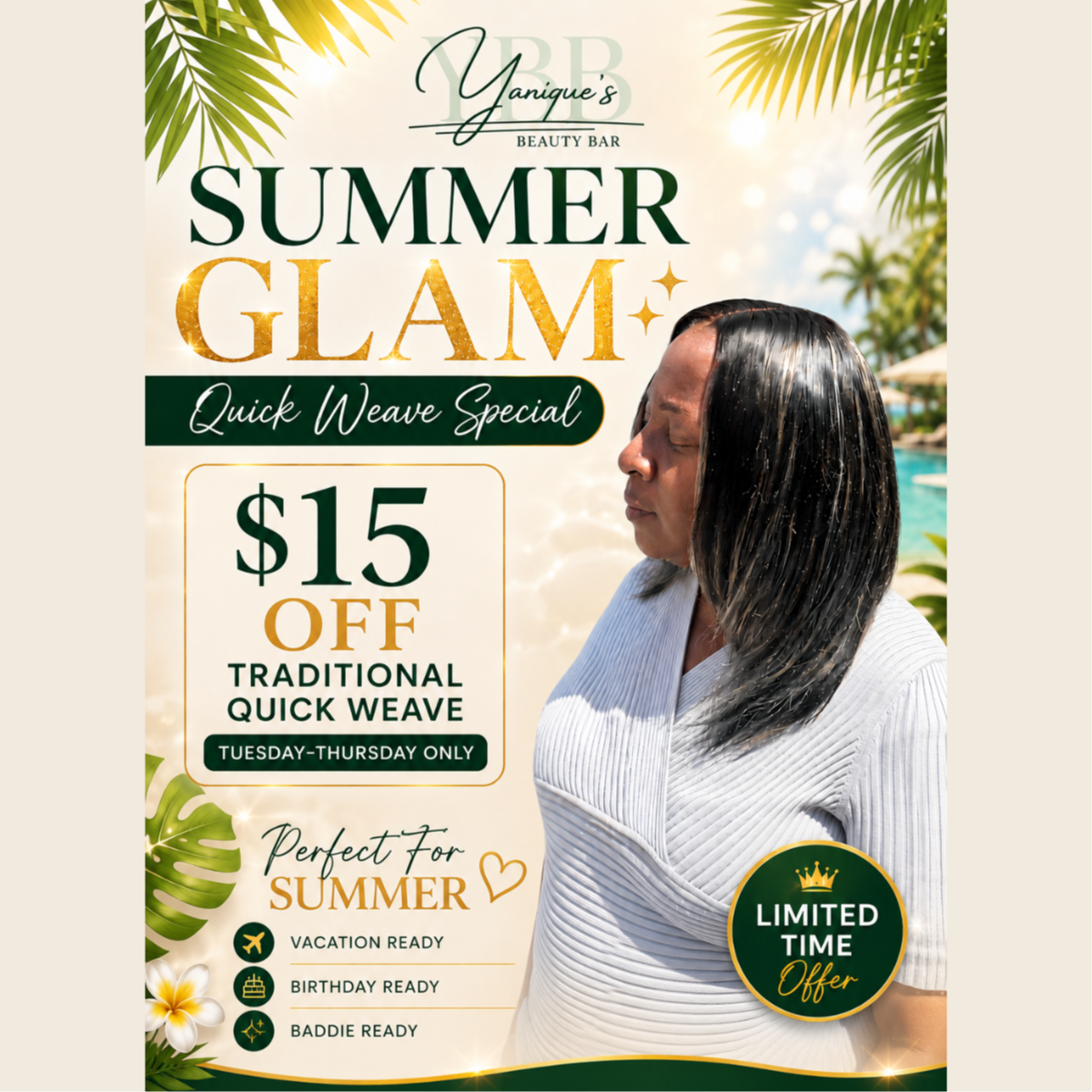 Summer Glam Quick Weave at Yanique's Beauty Bar in Everett, MA