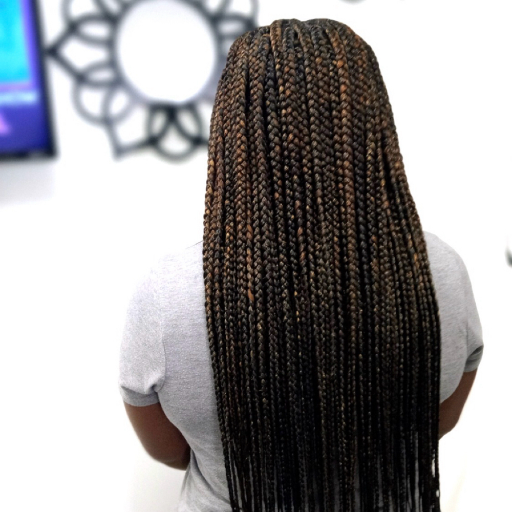 Box Braids Smedium Waist Length at Sleek Touch By Ty Hair Braiding in Atlanta, GA