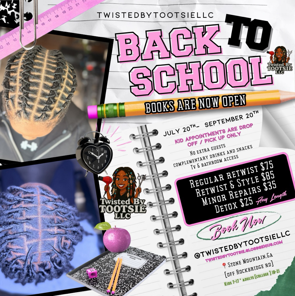 Regular Retwist *BACK TO SCHOOL* at TWISTEDBYTOOTSIELLC in Stone Mountain, GA