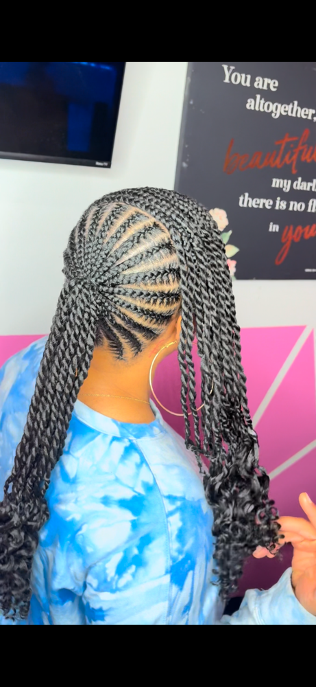 fulani stitch, twist ponytail