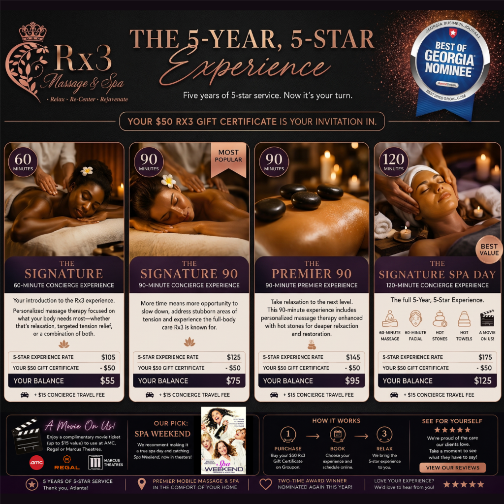 ★ THE SIGNATURE 90 | 90 MINUTES at Rx3 Massage & Spa