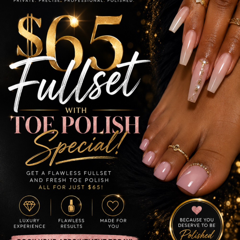 $65 Fullset + Toe Polish special at Shv.Nailz in Kent, OH