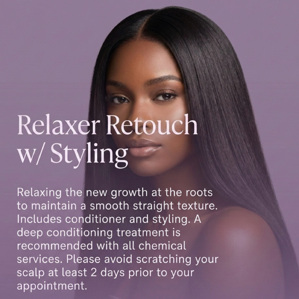 Relaxer Retouch w/ styling(Regular) at Hair by J’Rena’ in Lawrenceville, GA