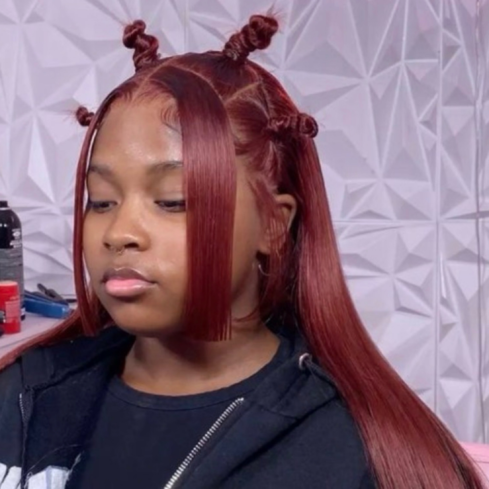HalfUp/HalfDown with Knots & Bangs at Giftedbeauty360 in Jacksonville, FL