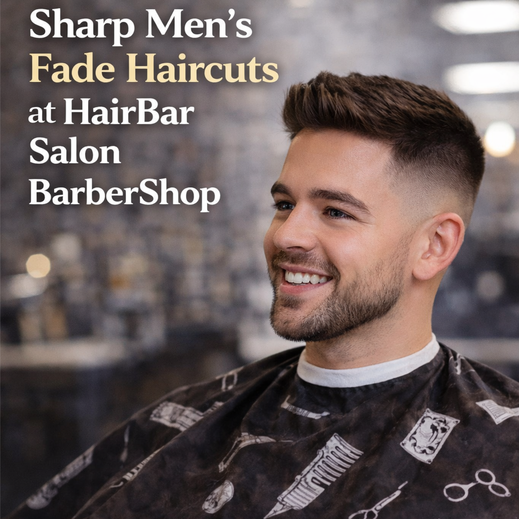 Fade Haircut at HairBar Salon BarberShop in Cross Roads, TX