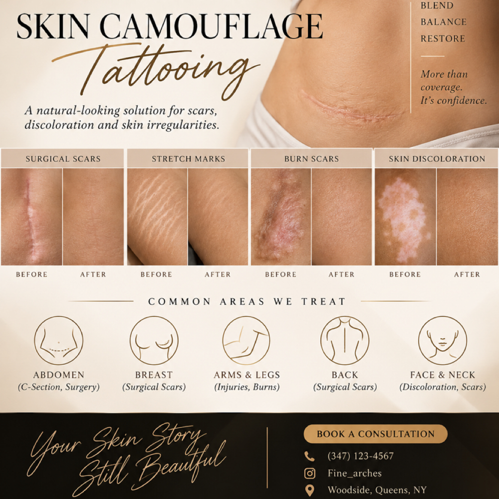 Skin Camouflage at Fine Arches in Woodside, NY