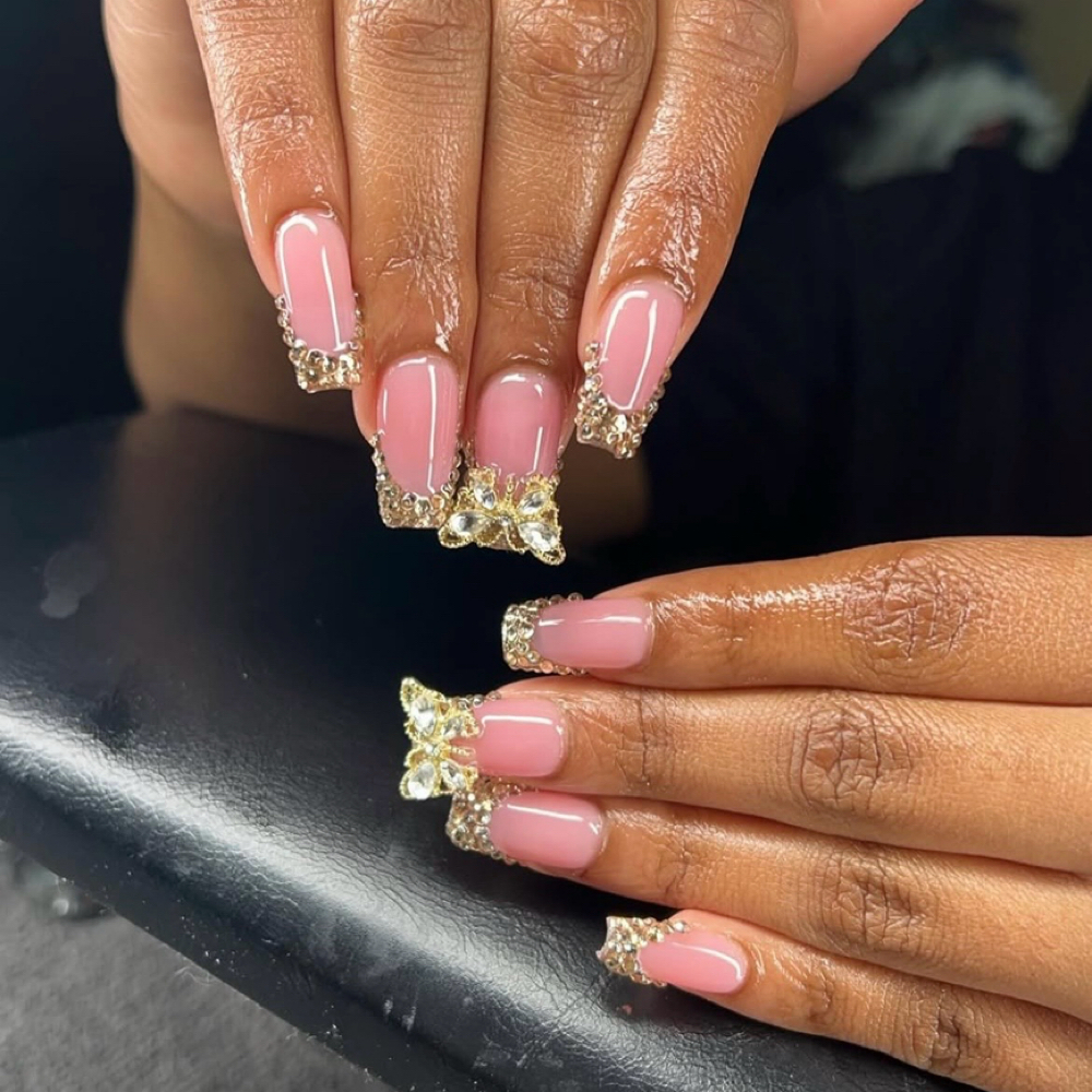 Gem French Tips at NL Visions Beauty Studio in Greensboro, NC