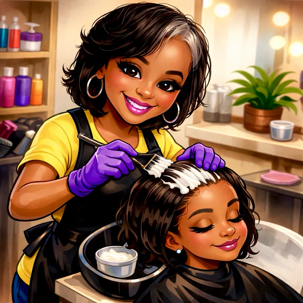 Relaxer Touch Up + Press  + Trim/Ha at Cali Chic Collection in College Station, TX