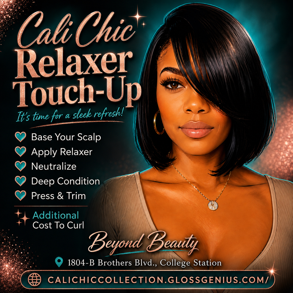 Relaxer Touch Up + Press  + Trim/Ha at Cali Chic Collection in College Station, TX