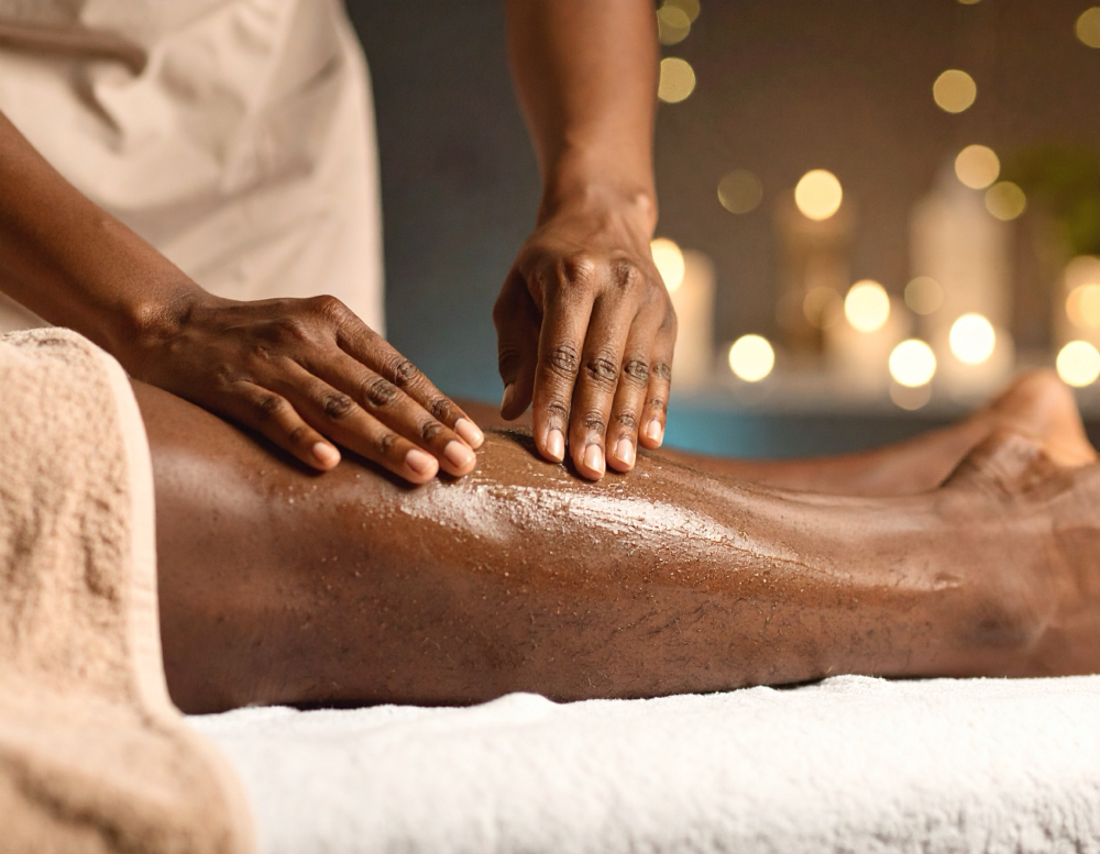 Full Leg Exfoliation w/ hot Stone