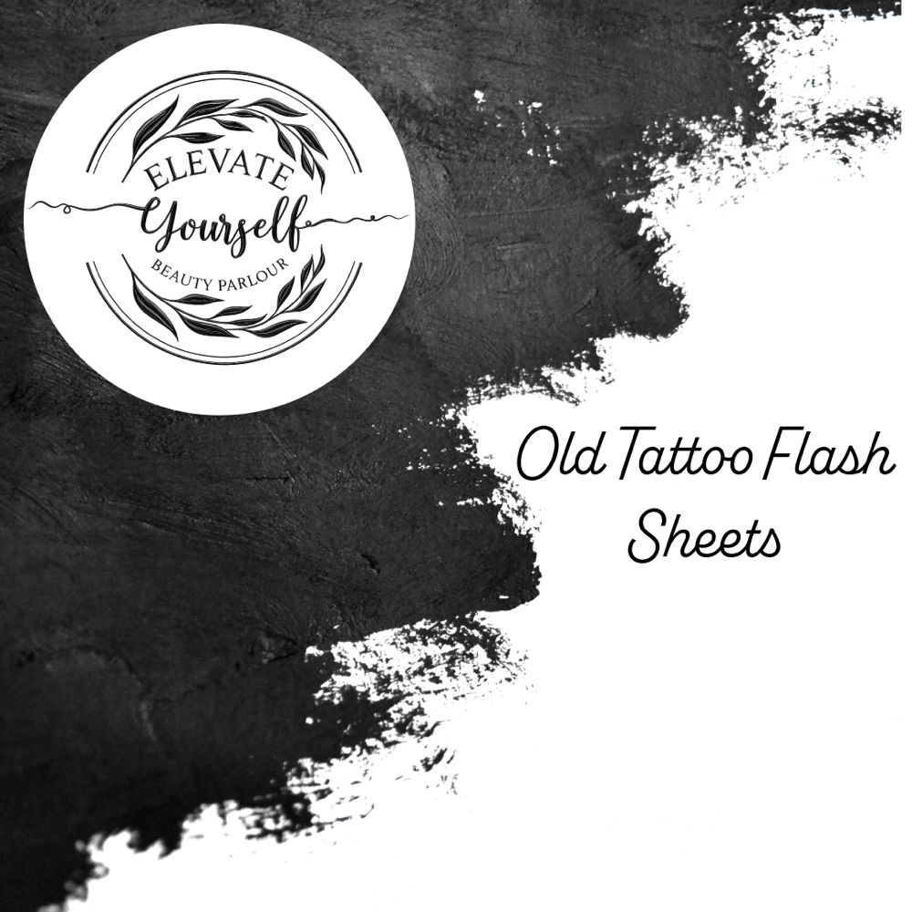 Old Tattoo Flash Sheet Designs at Elevate Yourself Beauty Parlour in Hobart, IN