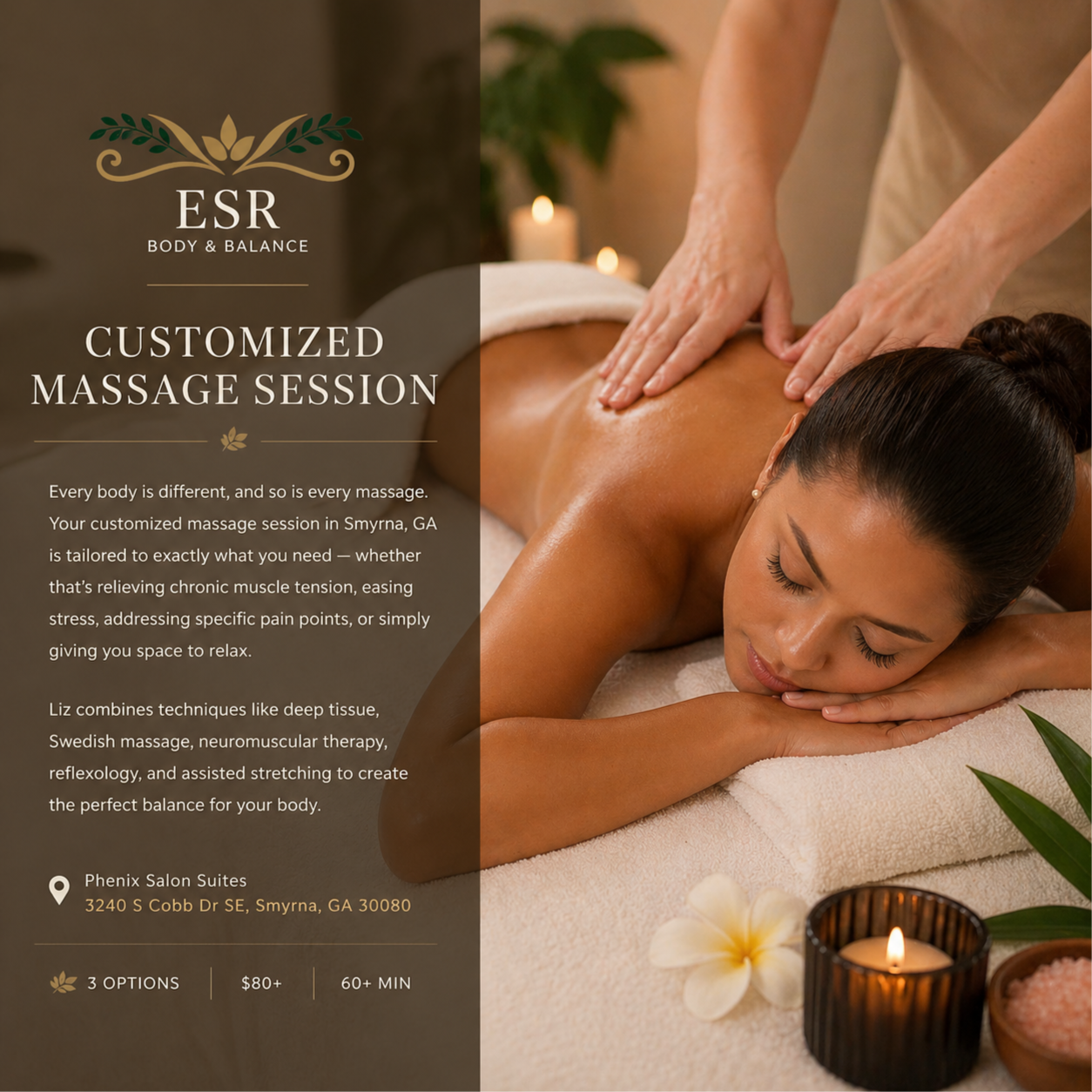 Customized Massage Session at ESR Body & Balance in Smyrna, GA