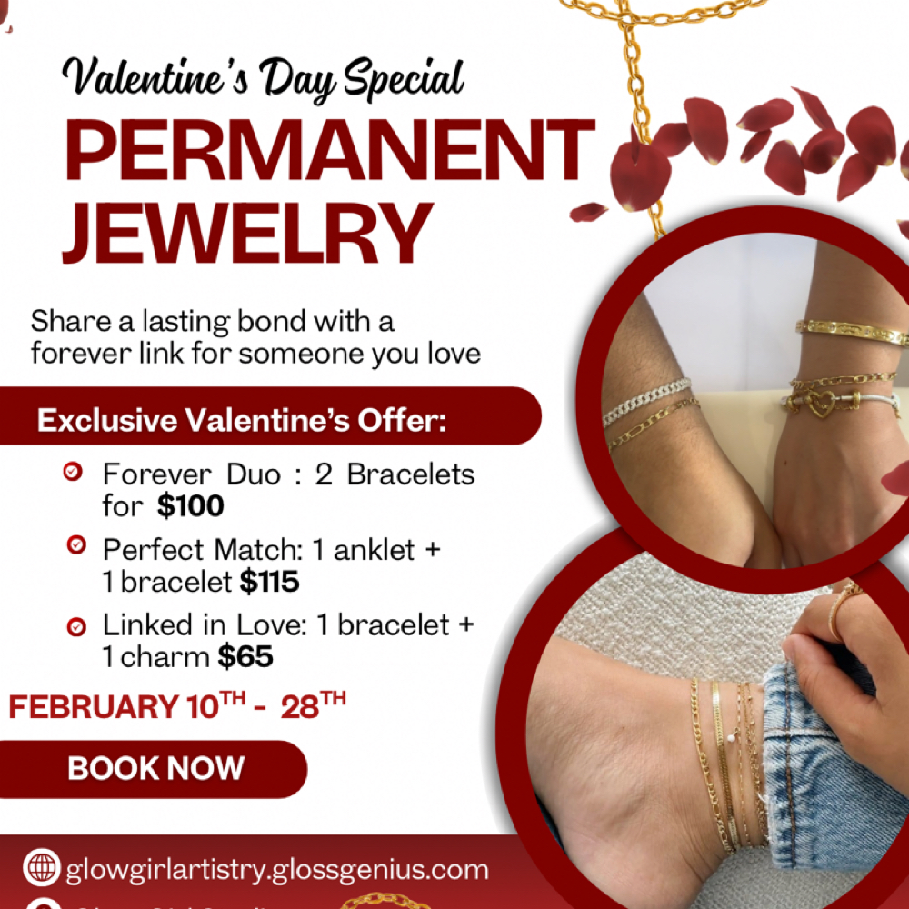 February Permanent Jewlery Special at The Glow Girl Artistry in Allentown, PA