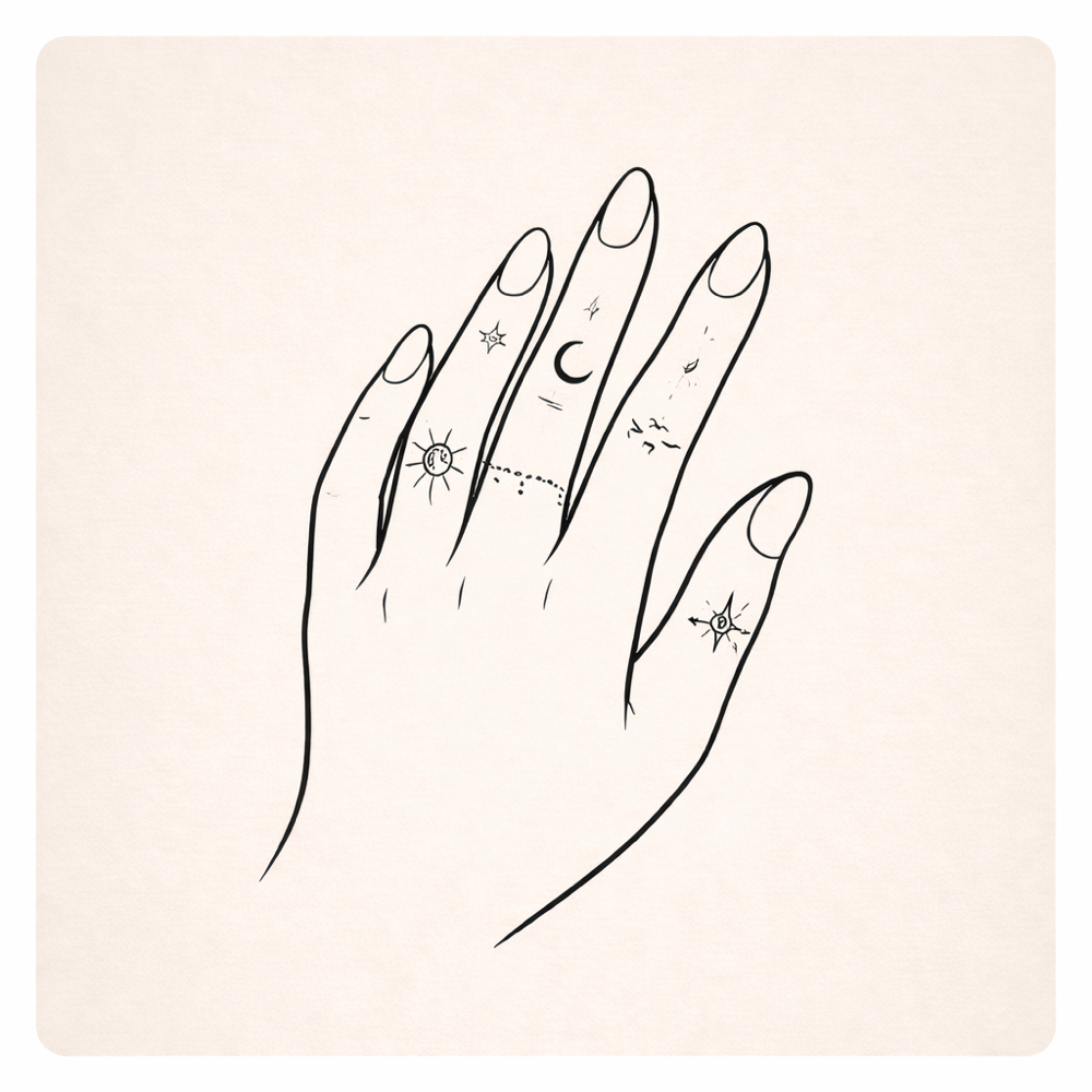 Hand + Finger Tattoo at Kristel Kazda in Clayton, NC