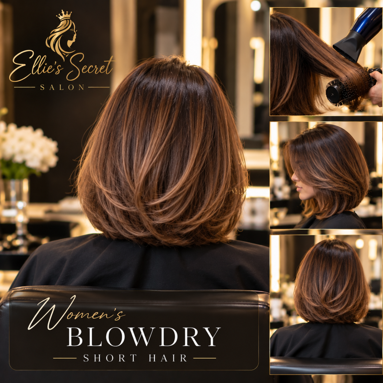 Short hair blowdry at Ellie’s secret salon in Irvine, CA