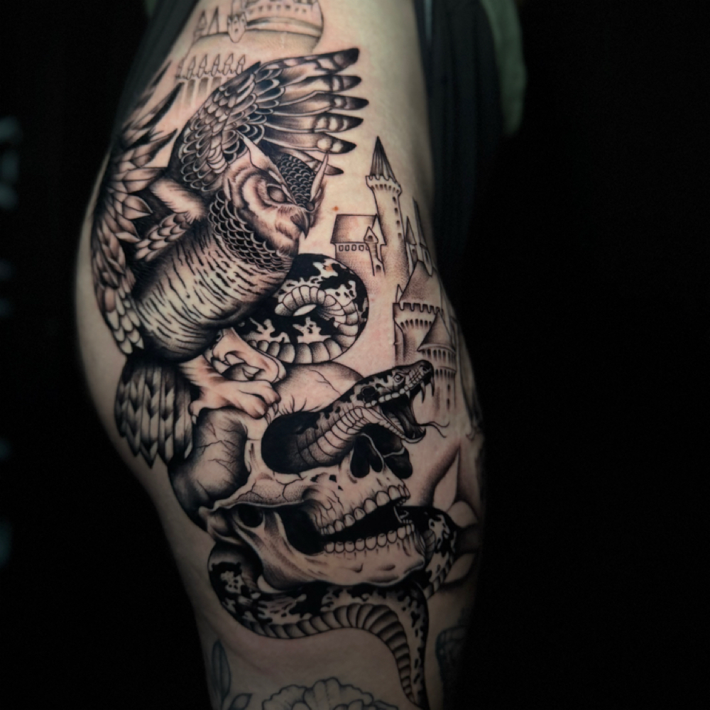 Quarter Of Thigh Tattoo at Villiana Ink in Winnsboro, LA