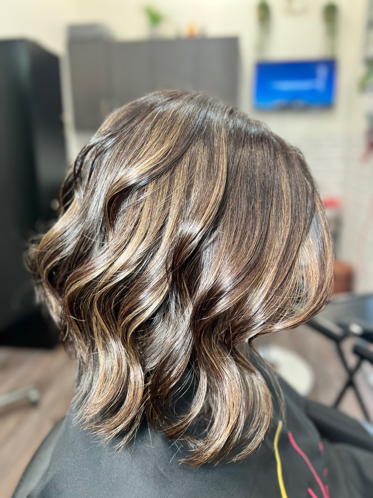 Hair gloss treatment with blowout at VOCÊ  BEAUTY  SALON in Northridge, CA