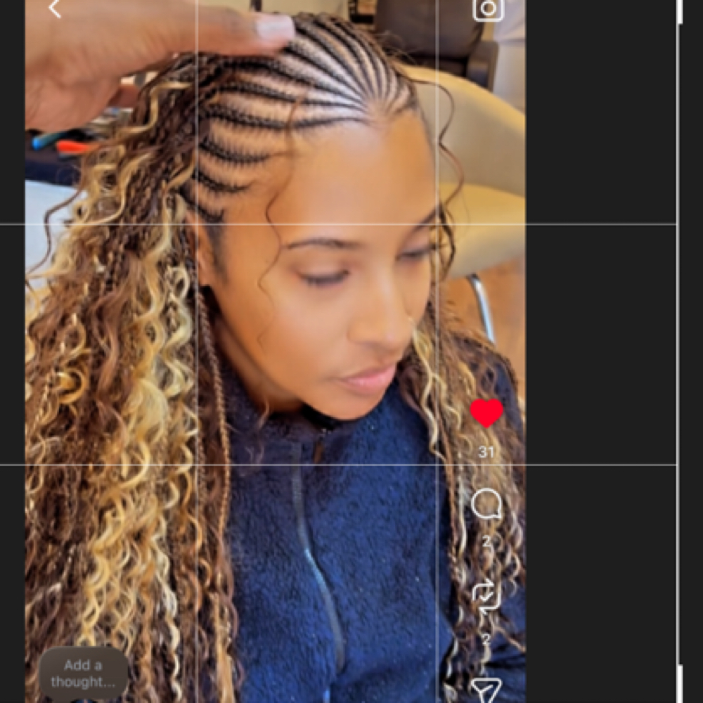 Half feedin Half knotless boho at Ladybbraids in Vallejo, CA