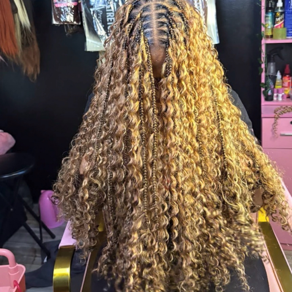 Small Bohoo Braids  Very Full at Afrokreyol braiding salon in Plantation, FL