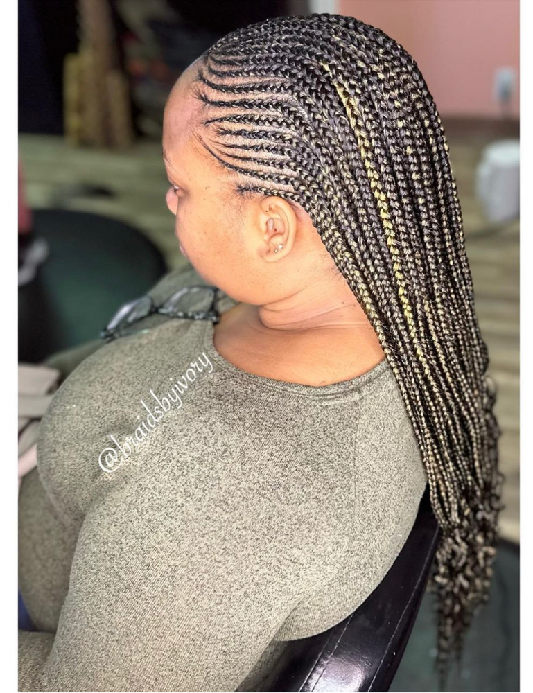 Half Conrows/single Braids (Waist)